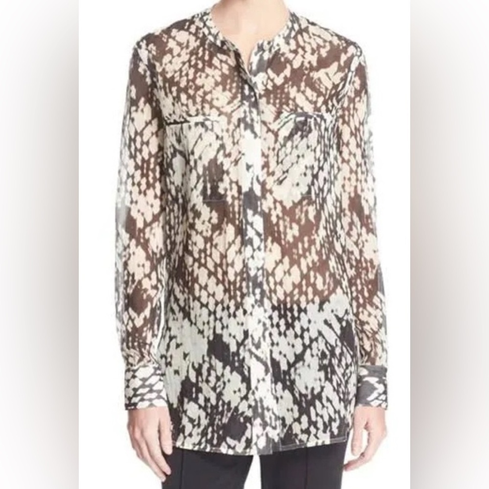 NEW VINCE 100% silk sheer basket weave button down shirt blouse size 2